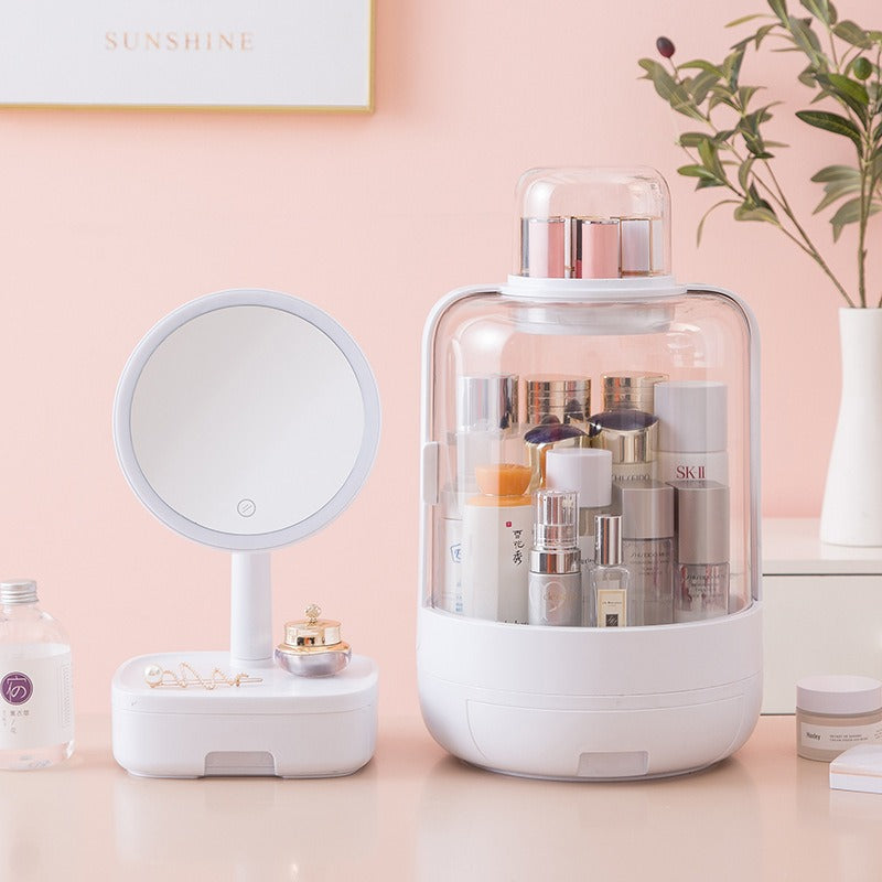 2PCs Cosmetic Storage Box with LED Mirror - Budget Mart