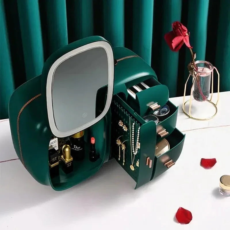 Modern Cosmetic Organizer with LED Mirror - Budget Mart