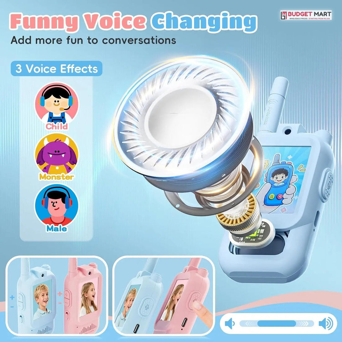 Walkie talkie voice changer with robot, alien and duck voices