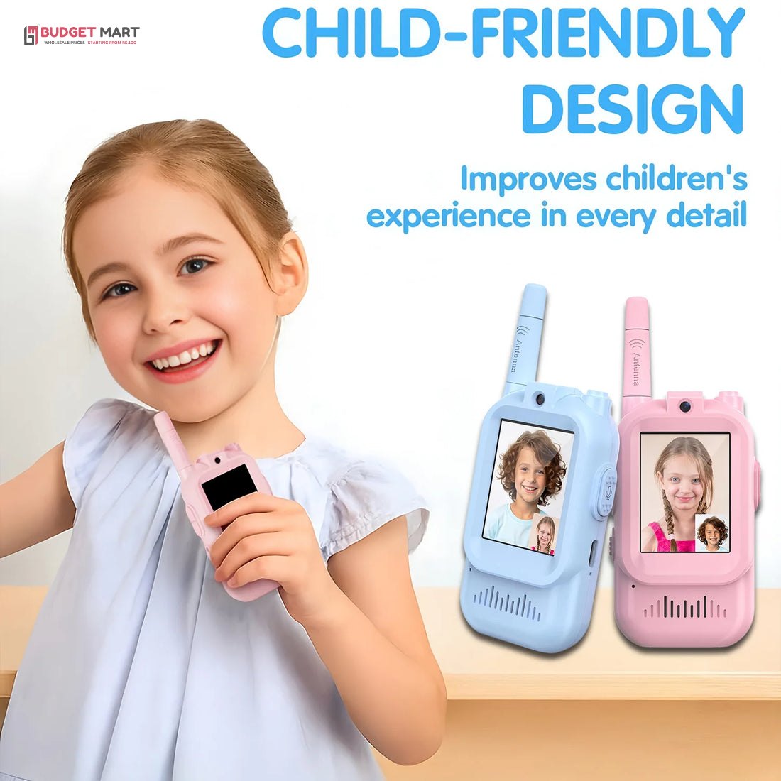 Child friendly video walkie talkie design for ages 3+
