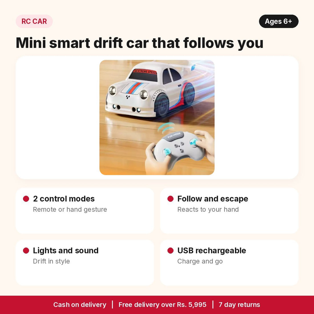 Mini smart RC drift car features