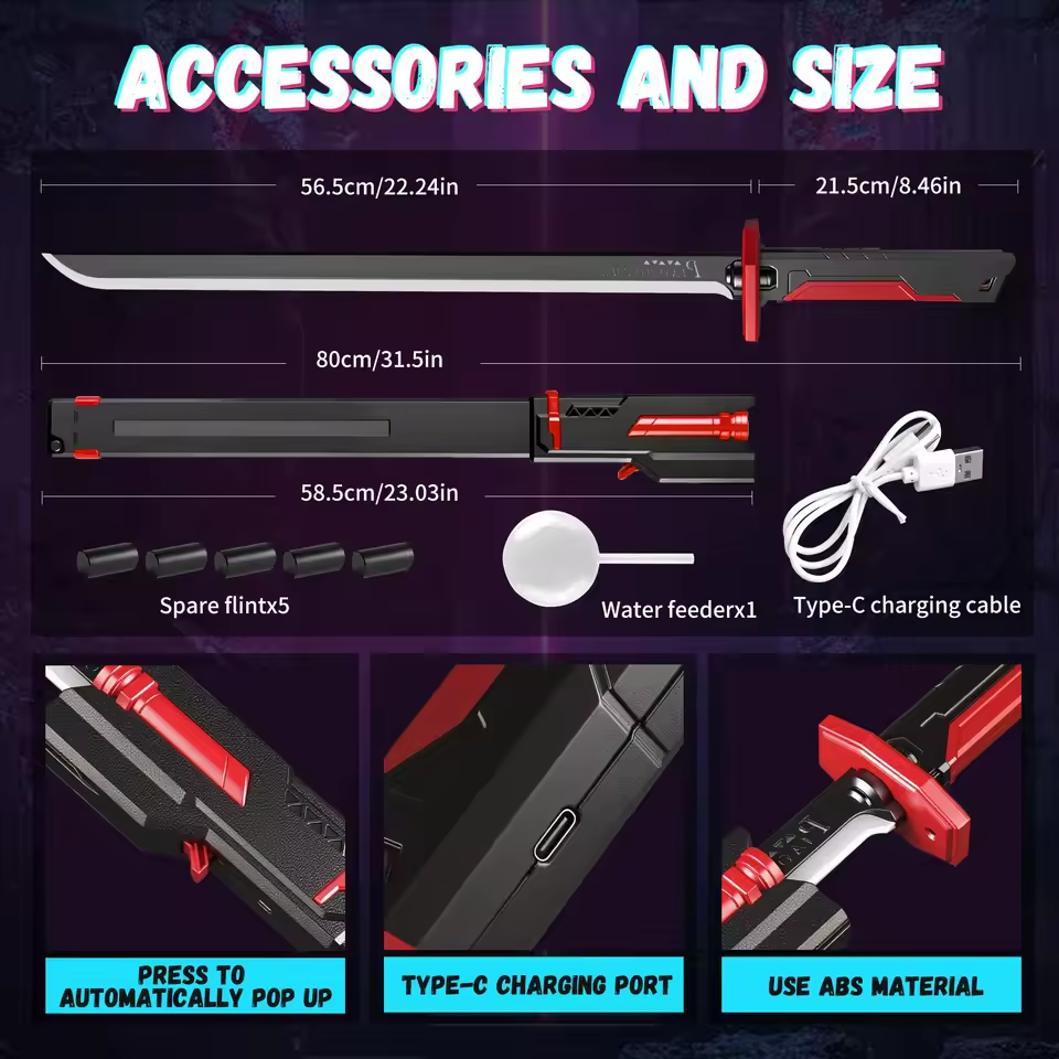 Lightsaber sword size and accessories, 80 cm long