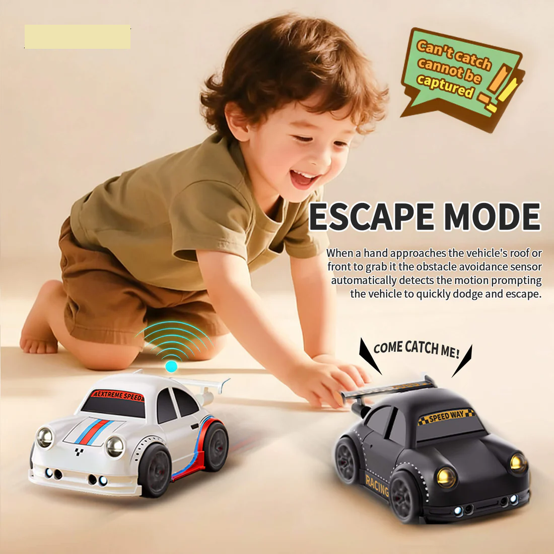 Mini RC car escape mode with child