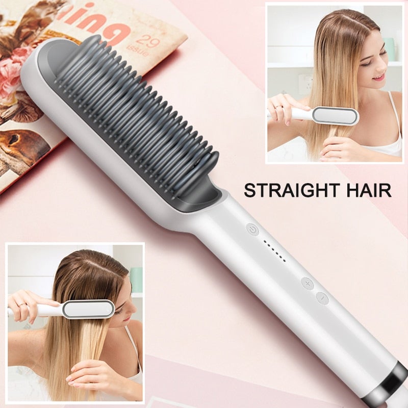 909 Hair Straightener - Ceramic Heated Hair Brush - Budget Mart