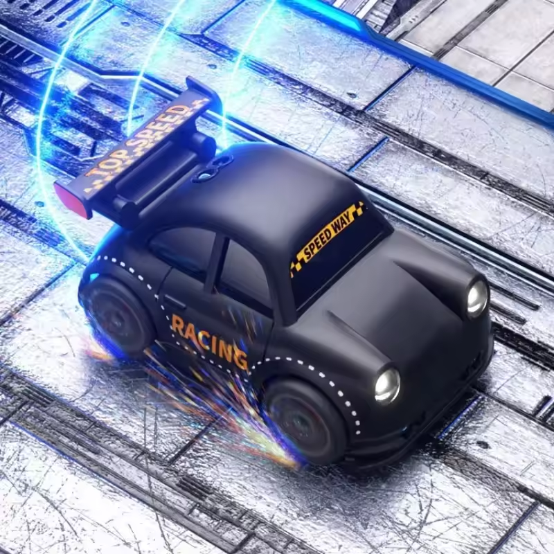 Black mini drift car drifting with lights