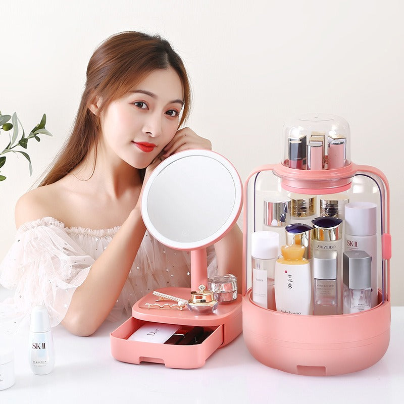 2PCs Cosmetic Storage Box with LED Mirror - Budget Mart