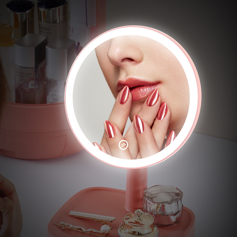2PCs Cosmetic Storage Box with LED Mirror - Budget Mart