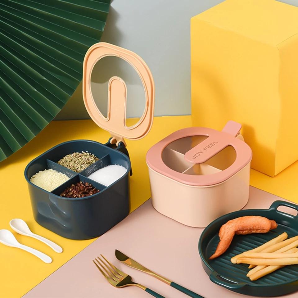 4 In 1 Partition Kitchen Seasoning Spice Box with Spoons - Budget Mart