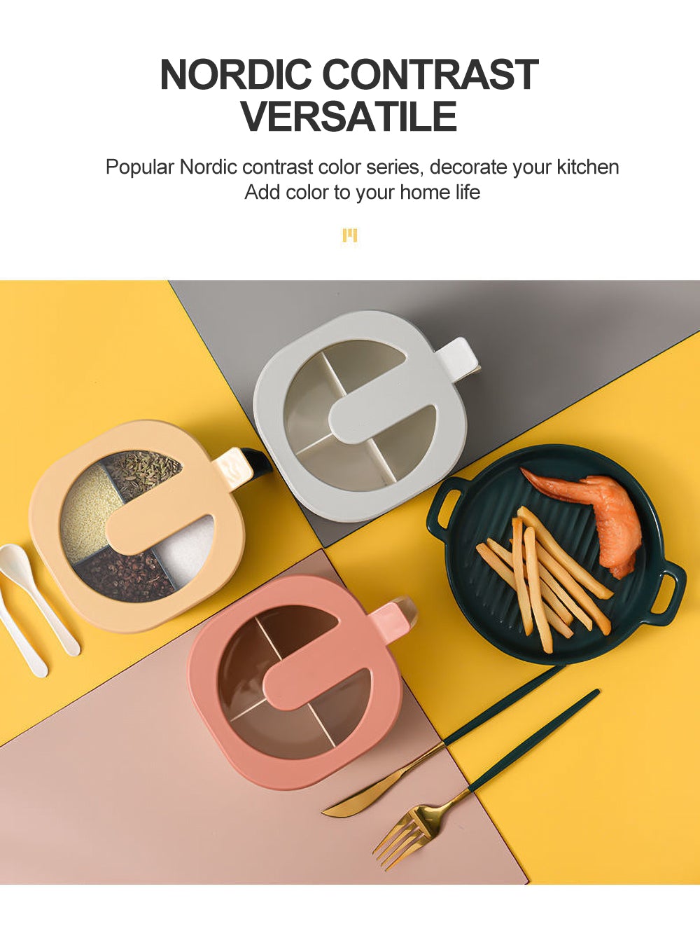 4 In 1 Partition Kitchen Seasoning Spice Box with Spoons - Budget Mart