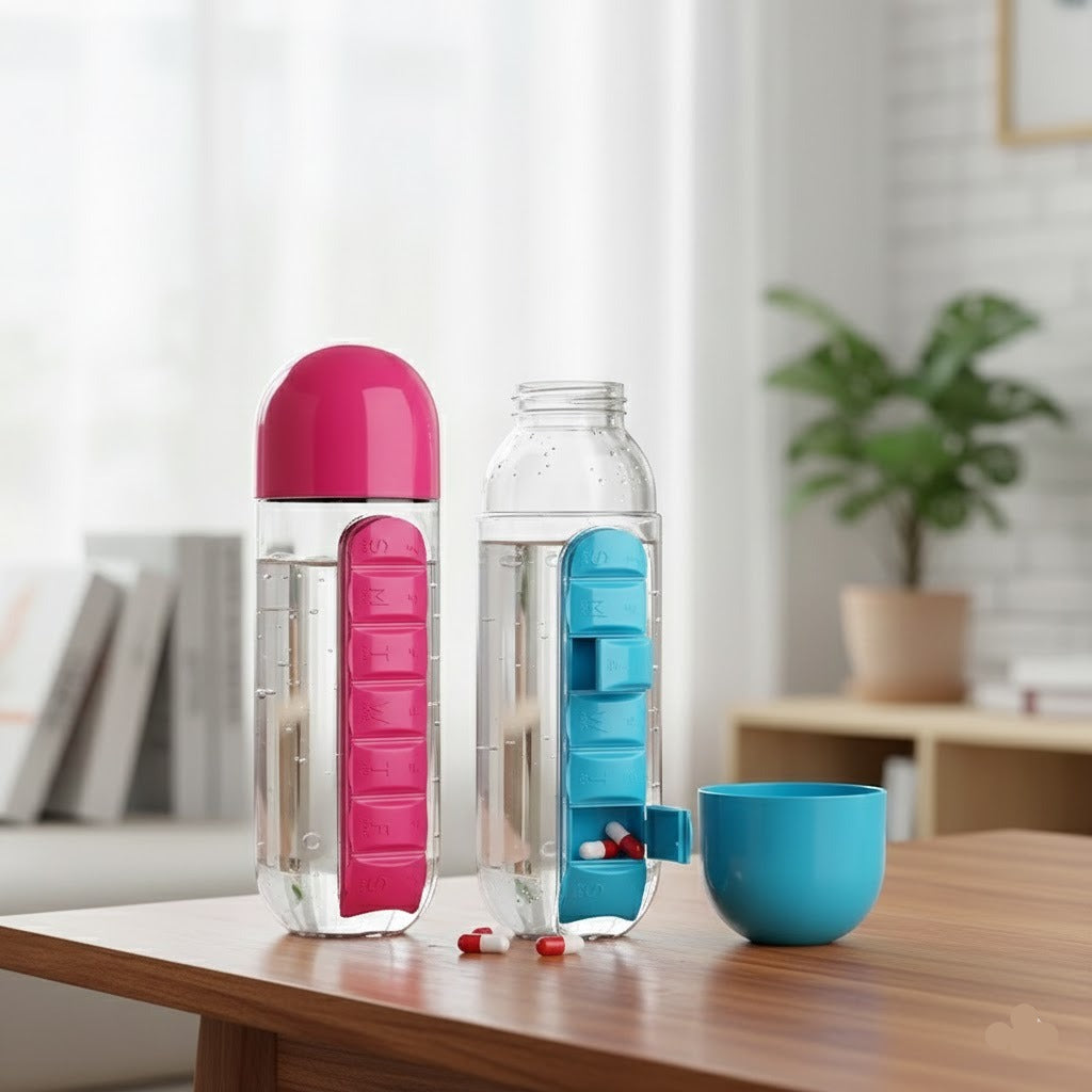 7 Grid Creative Medicine Box with Water Bottle - Budget Mart
