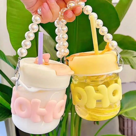 Cute Glass Cartoon Letter Straw Cup