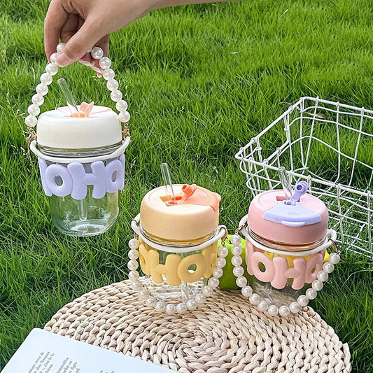 Cute Glass Cartoon Letter Straw Cup