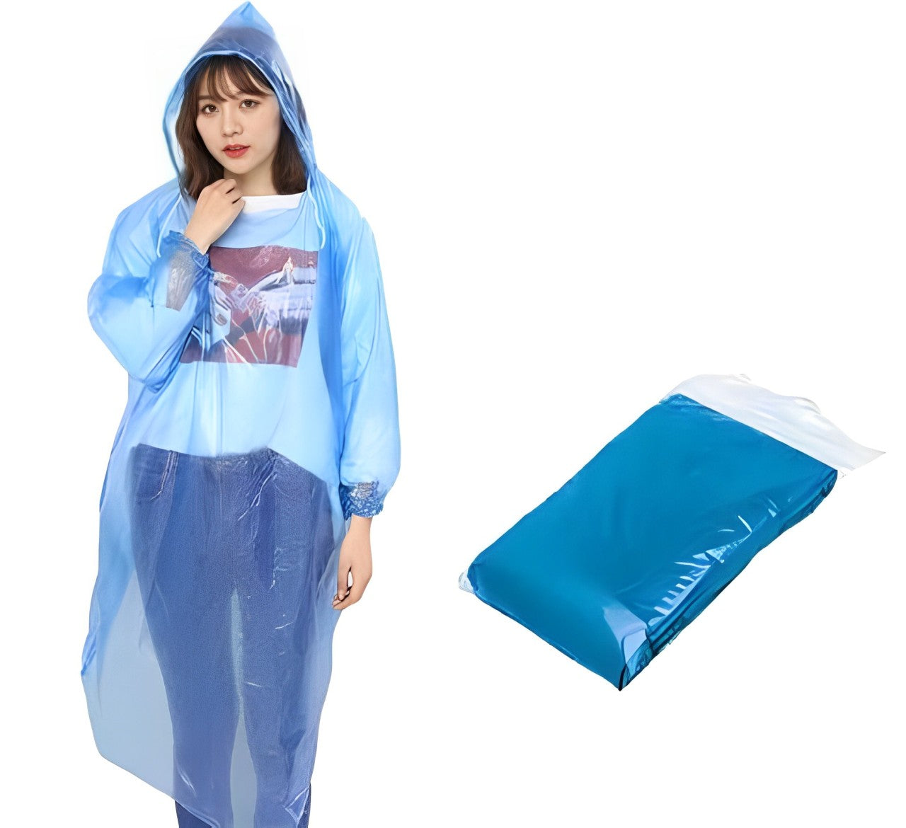 Lightweight waterproof disposable rain coat in vibrant color, perfect for outdoor activities and staying dry.