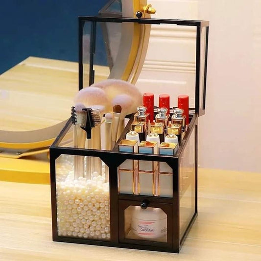 Glass Cosmetic And Makeup Brush Organizer - Budget Mart