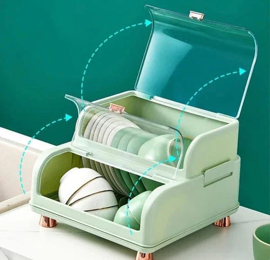Kitchen Double Layer Dish Rack with Lid - Budget Mart