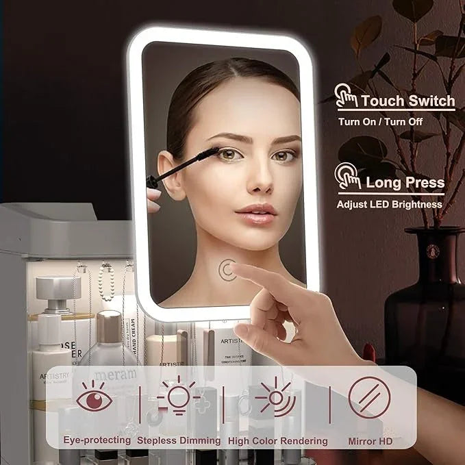 Large Capacity Makeup & Cosmetic Organizer with LED Mirror - Budget Mart