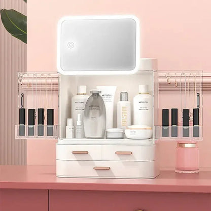 Large Capacity Makeup & Cosmetic Organizer with LED Mirror - Budget Mart