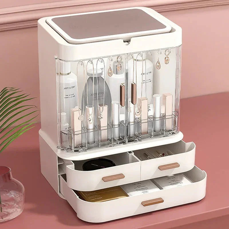 Large Capacity Makeup & Cosmetic Organizer with LED Mirror - Budget Mart