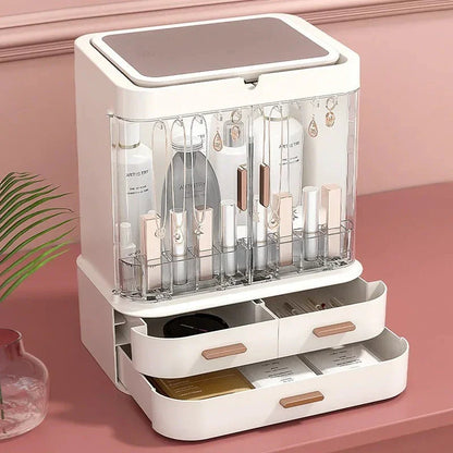 Large Capacity Makeup & Cosmetic Organizer with LED Mirror - Budget Mart
