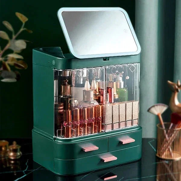 Large Capacity Makeup & Cosmetic Organizer with LED Mirror - Budget Mart