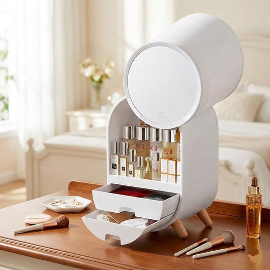 Large Cosmetic Storage Organizer with LED Mirror - Budget Mart
