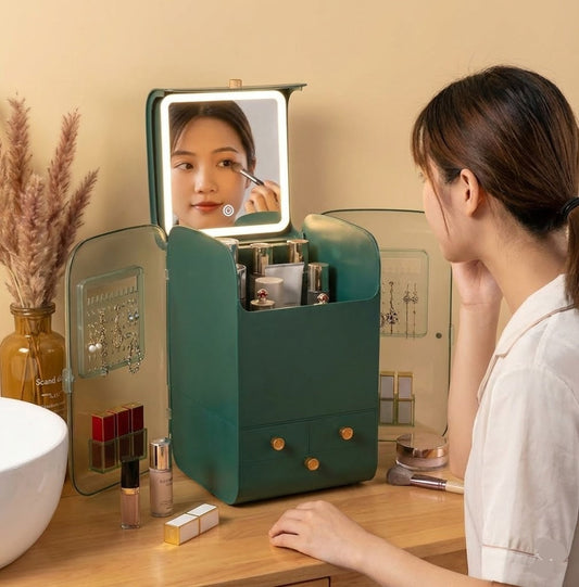 Large Jewellry & Cosmetic Organizer with LED Mirror - Budget Mart