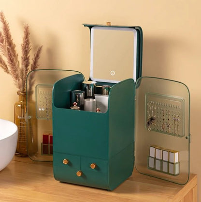 Large Jewellry & Cosmetic Organizer with LED Mirror - Budget Mart