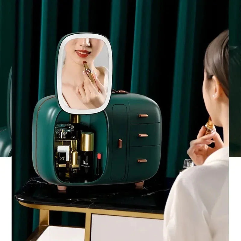 Modern Cosmetic Organizer with LED Mirror - Budget Mart