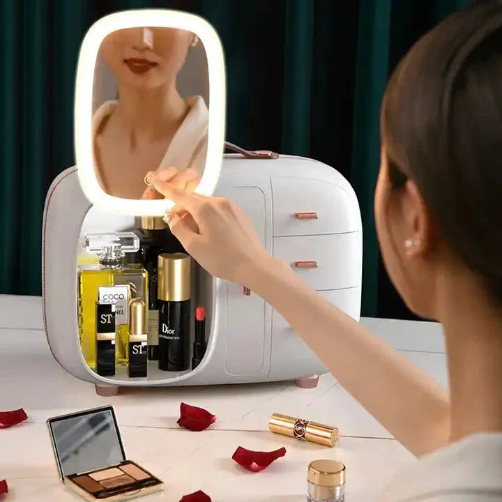 Modern Cosmetic Organizer with LED Mirror - Budget Mart