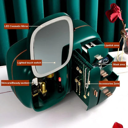 Modern Cosmetic Organizer with LED Mirror - Budget Mart