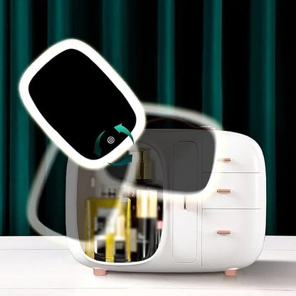 Modern Cosmetic Organizer with LED Mirror - Budget Mart