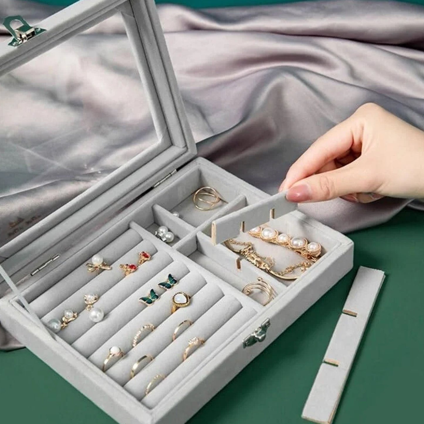 Multi Grid Velvet Jewelry Box