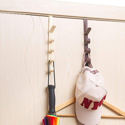 Over The Door Organizer Hanger Rack Coats Caps Clothes Holder with 5 Hooks - Budget Mart