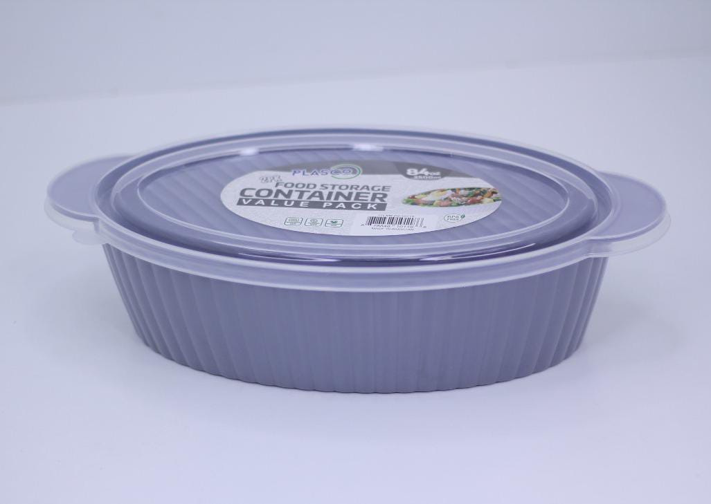 Pack of 2 Budget Mart food storage containers, 2500ml each, with clear lids and airtight seals for food preservation.