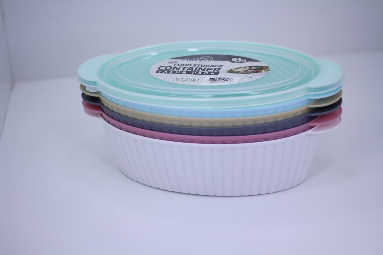 Pack of 2 Budget Mart food storage containers, 2500ml each, featuring clear design and secure lids for easy organization.