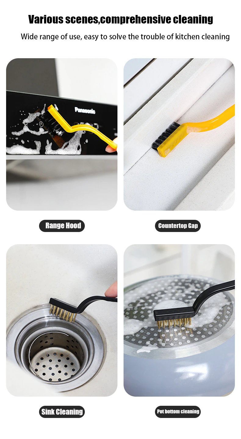 Pack of 3 Mini Wire Brush Set (Brass, Nylon, Stainless Steel Bristles) - Budget Mart