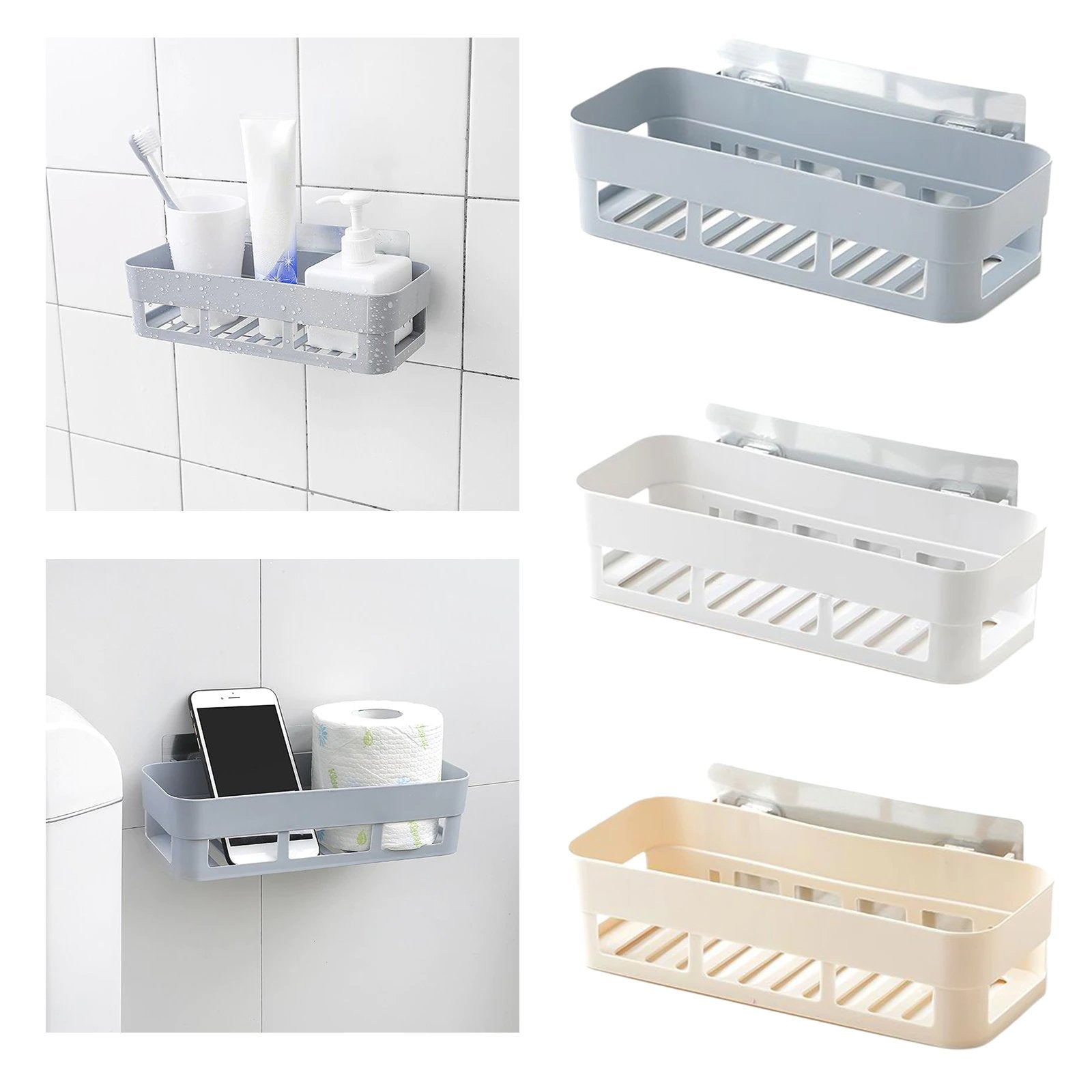 Plastic Storage Rack Self Adhesive Wall Storage Toilet Organizer - Budget Mart