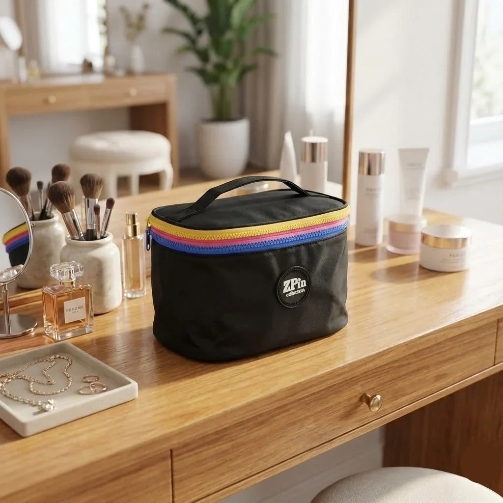 Portable Golden Makeup & Cosmetic Bags - Budget Mart