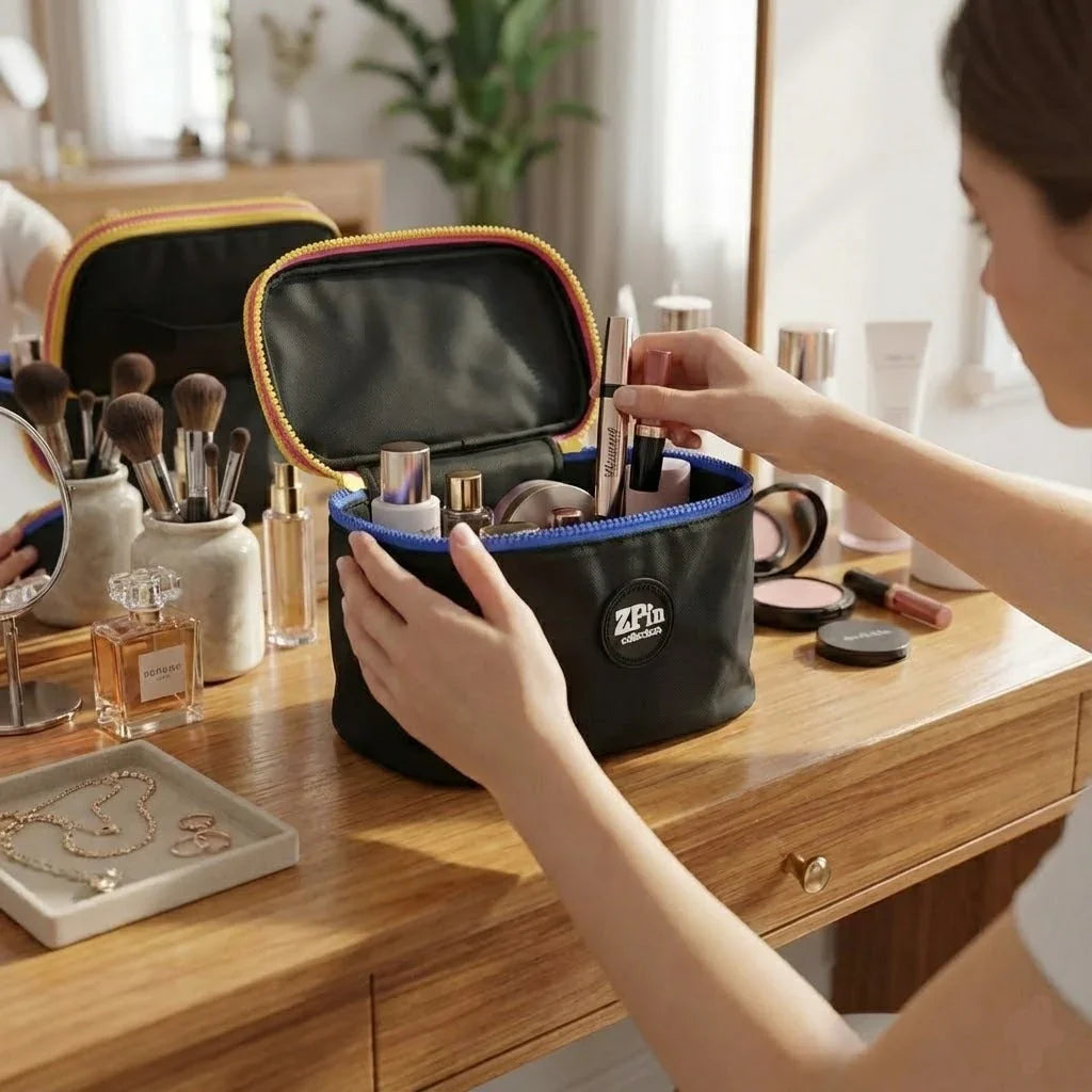 Portable Golden Makeup & Cosmetic Bags - Budget Mart