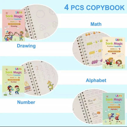 Sank Magic Practice Copybook Pen Preschools Kids 4-Pcs