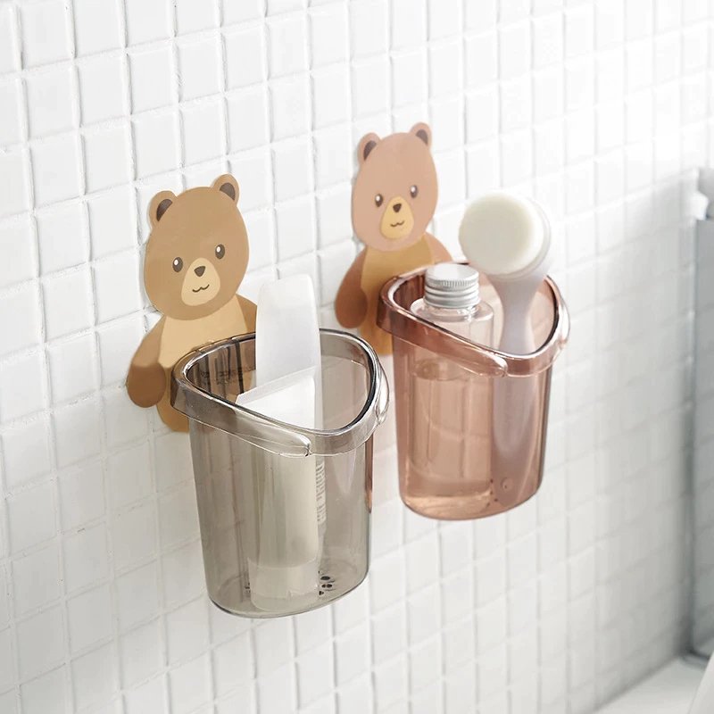 Home Bathroom Accessories Set Toothbrush Holder Toothpaste Storage Rack Wall Mount - Budget Mart