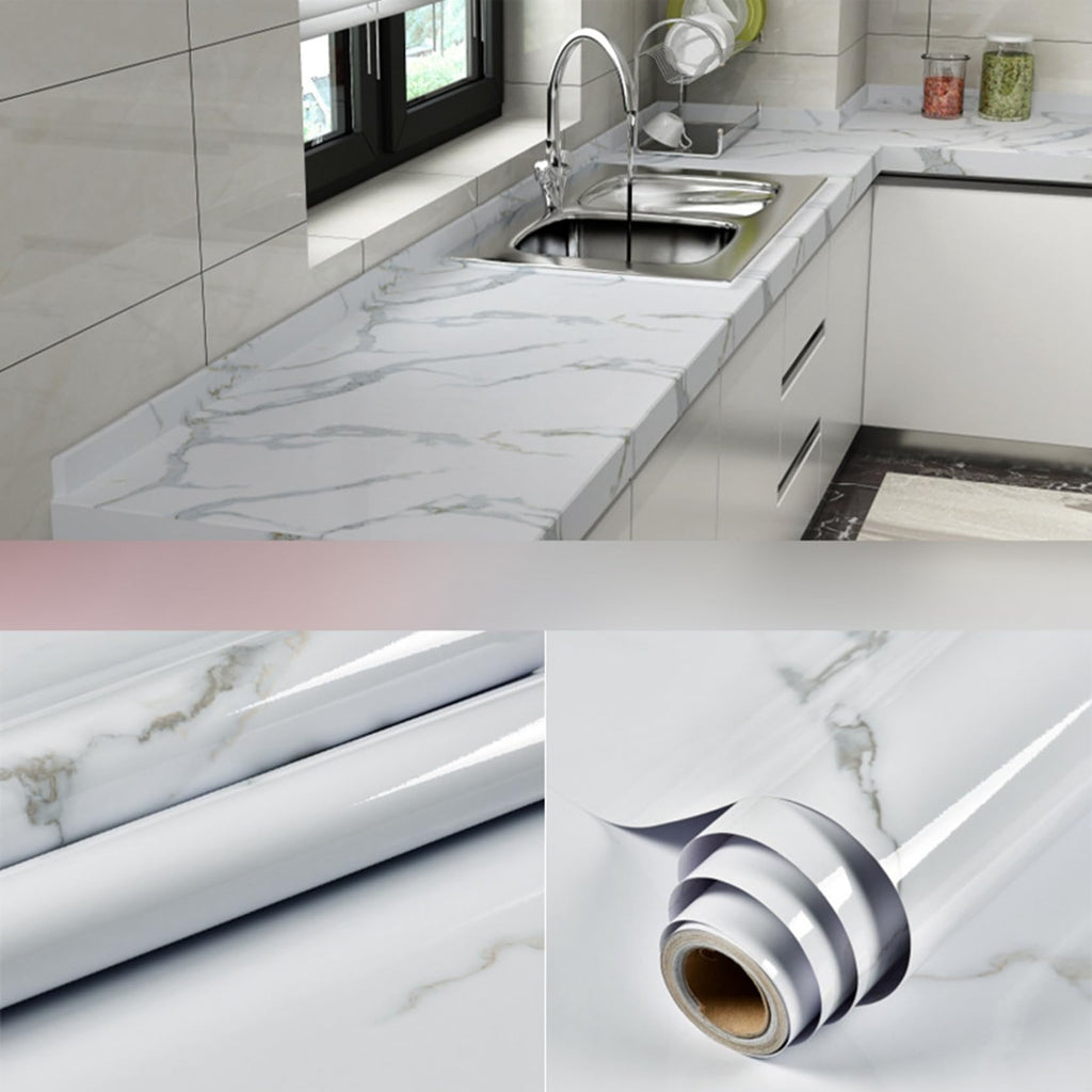 White Marble Texture Design PVC Waterproof Sheet (60cmx200cm)