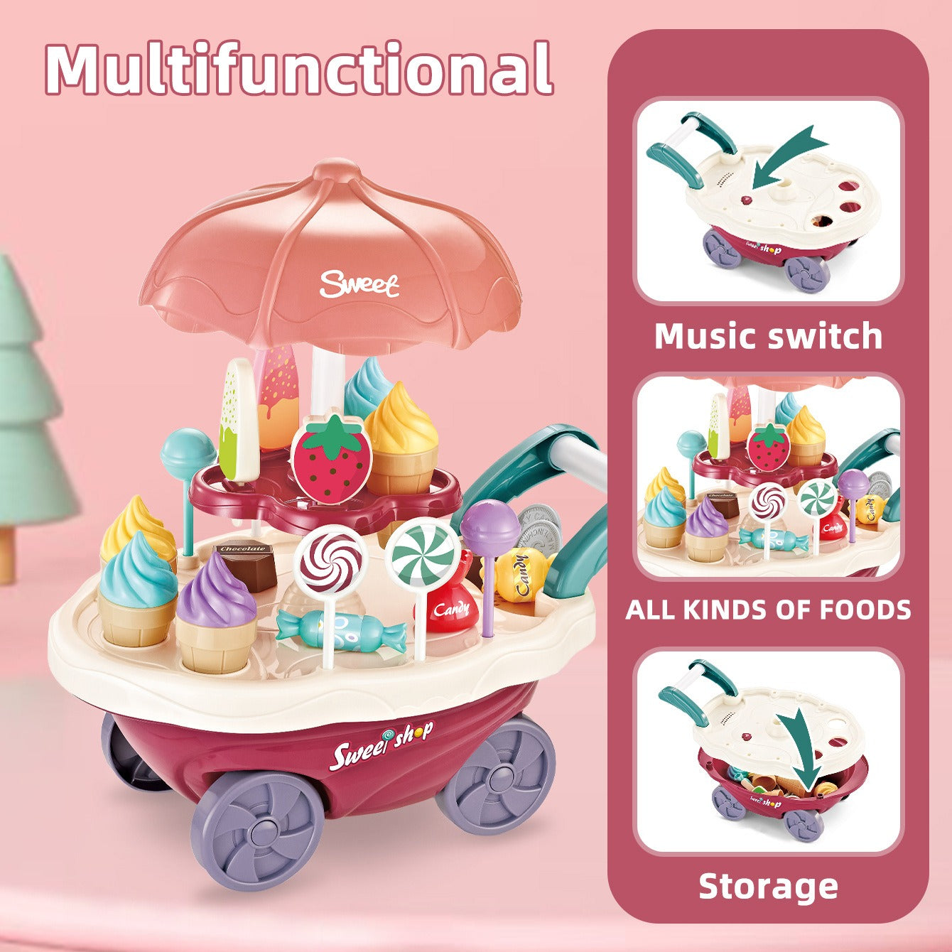 Kids Ice Cream Trolly Pretend Play Set