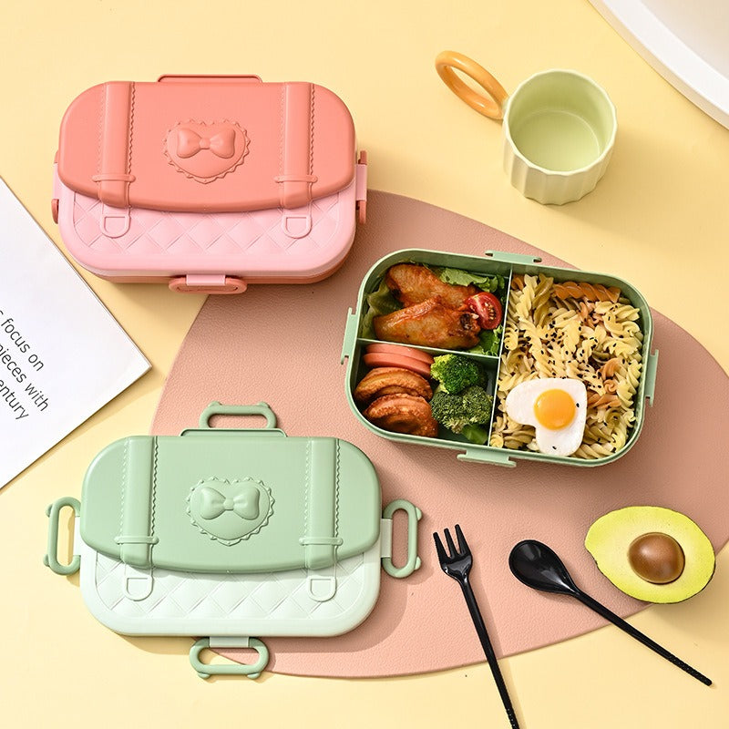 3 Grid Lunch Box With Spoon and Fork