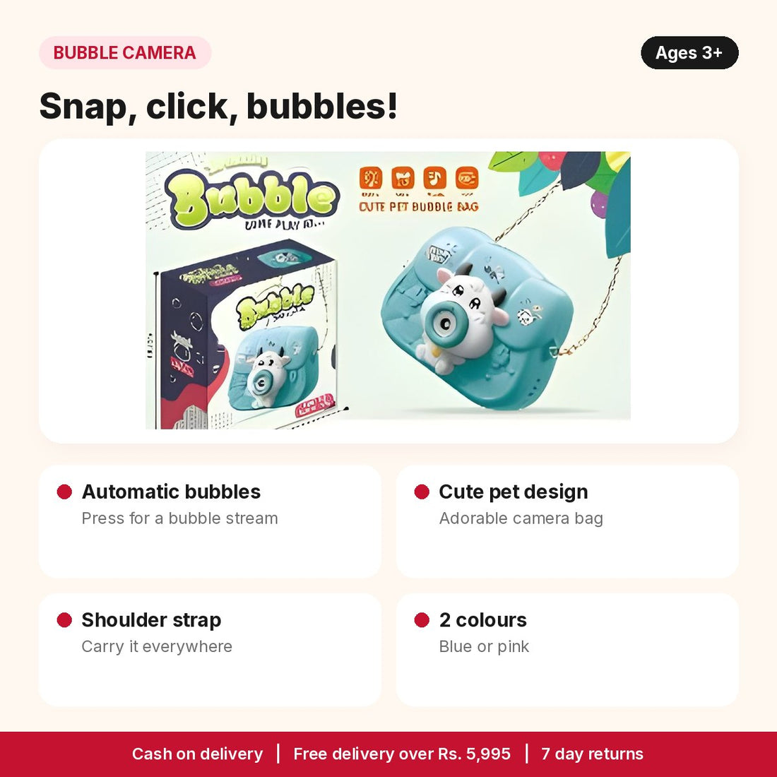 Electric bubble camera features