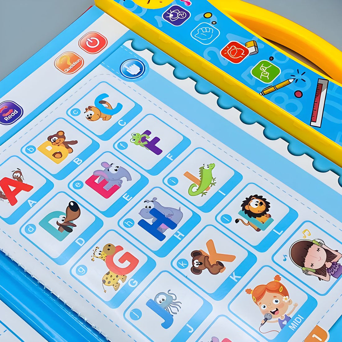 Intelligence book alphabet page with sound buttons