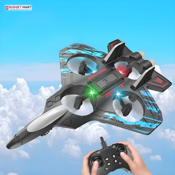 RC Fighter Jet Drone, 2.4GHz Stunt Plane with LED Lights and One Key Take Off