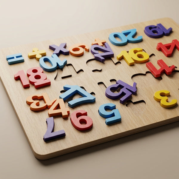 Wooden Numbers and Letters Puzzle Board for Kids, Early Learning Toy
